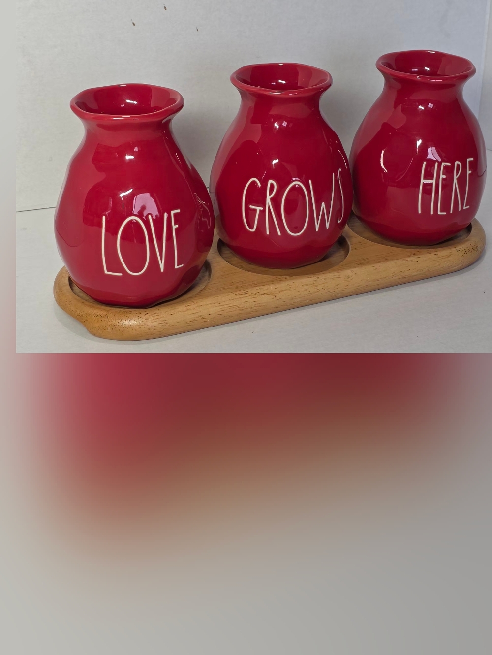 Rae Dunn Love Grows Here Artisan Bud Vases With Wooden Board Base - Picture 3 of 6